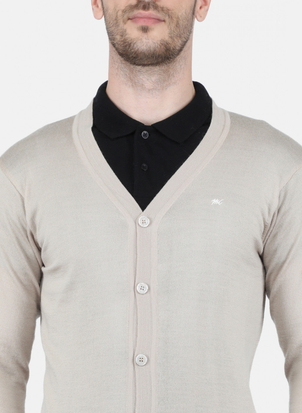 Men Beige Solid Cardigan