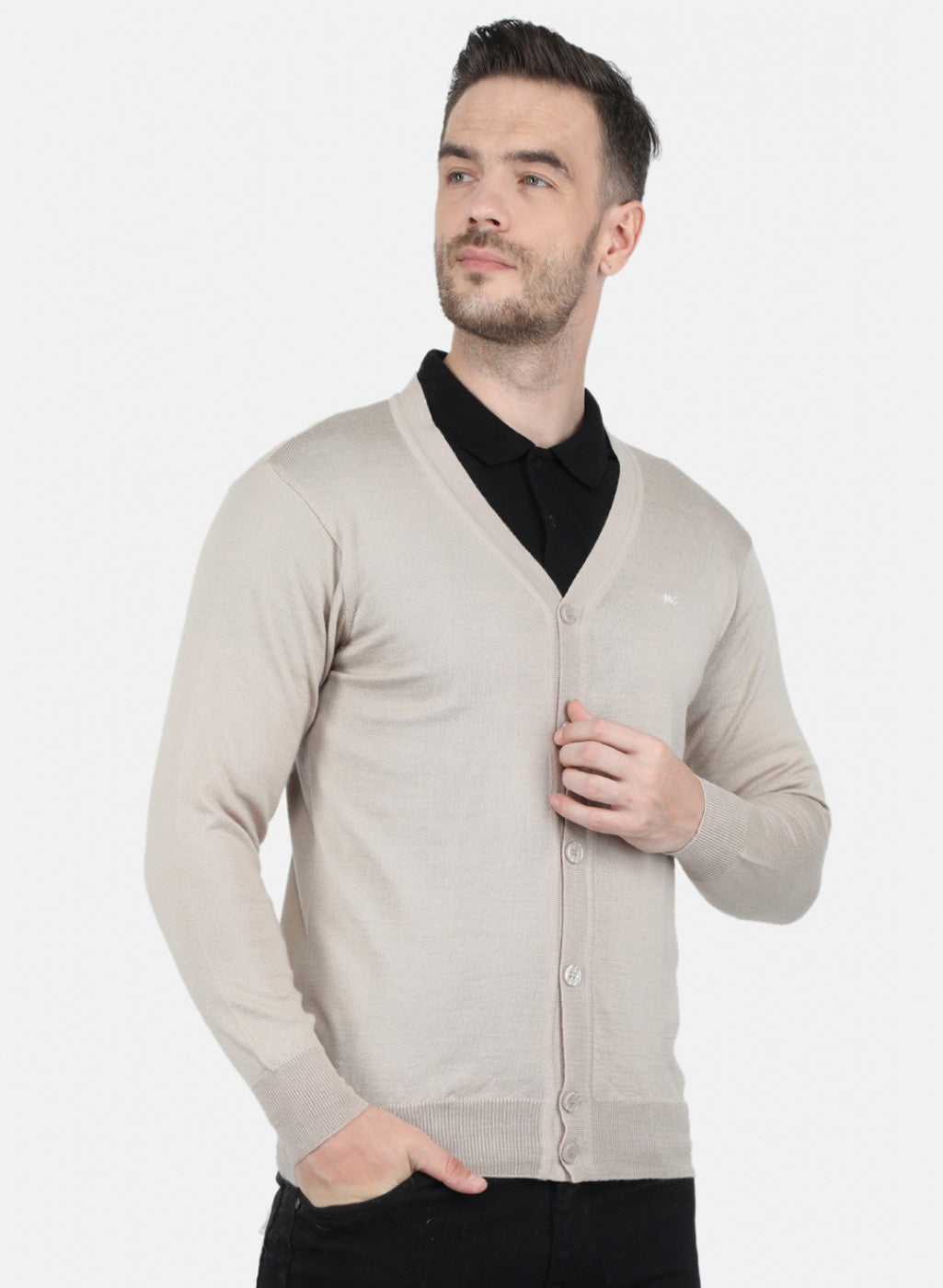 Men Beige Solid Cardigan