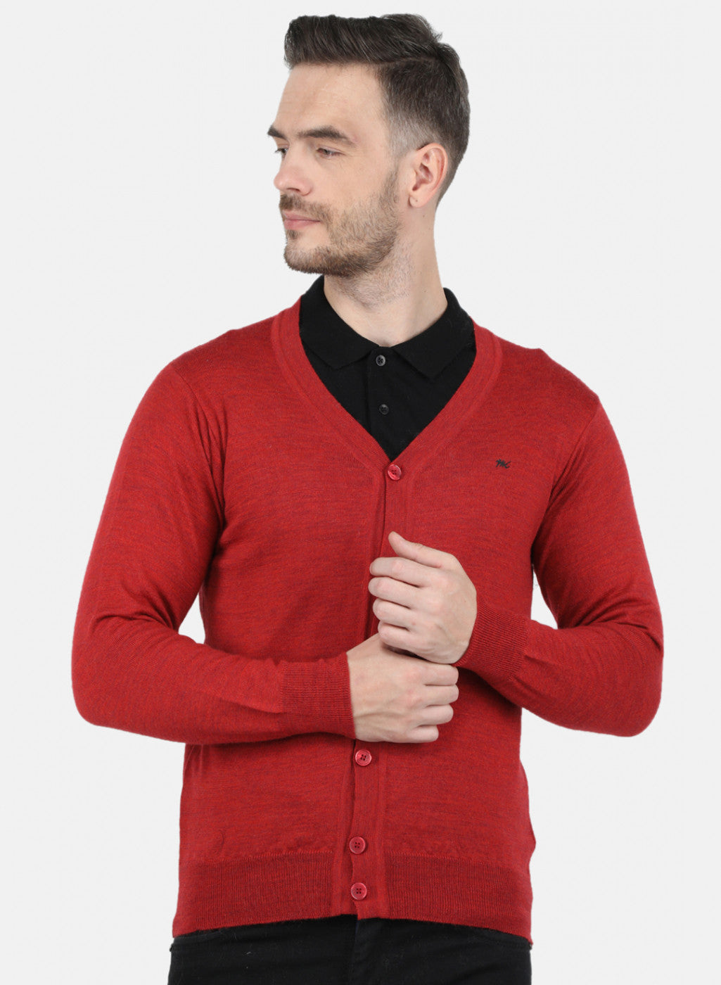 Men Red Solid Cardigan