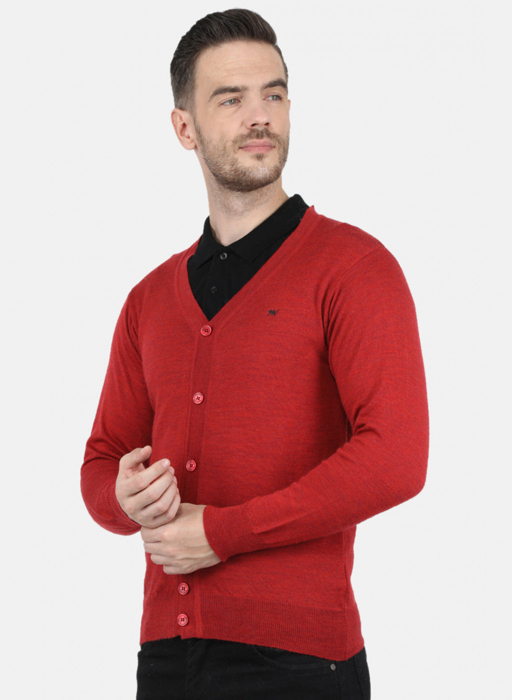 Men Red Solid Cardigan