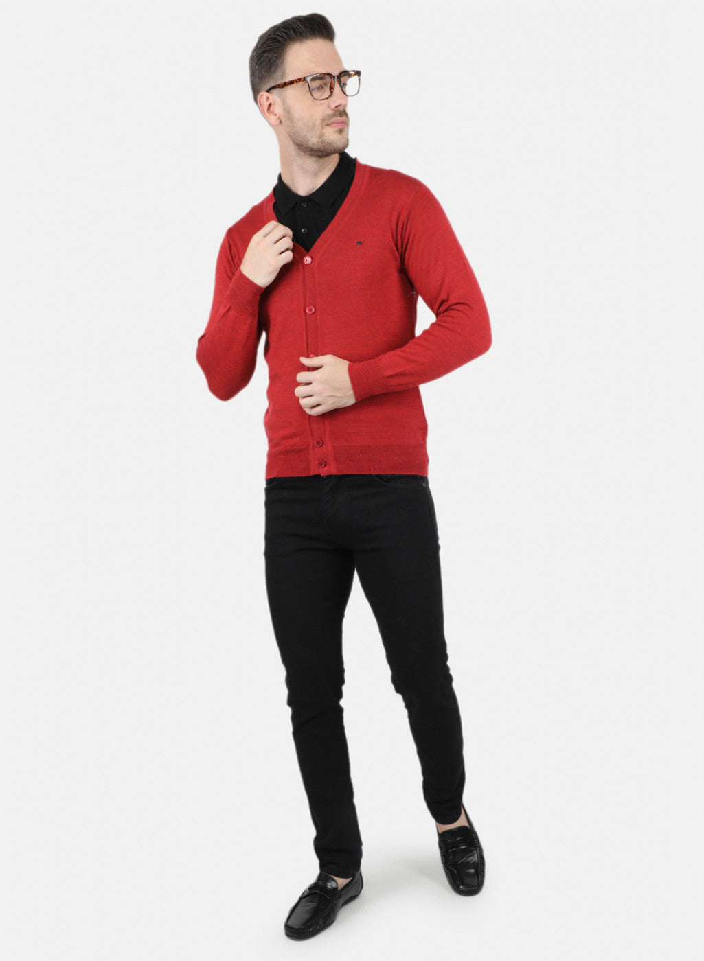 Men Red Solid Cardigan