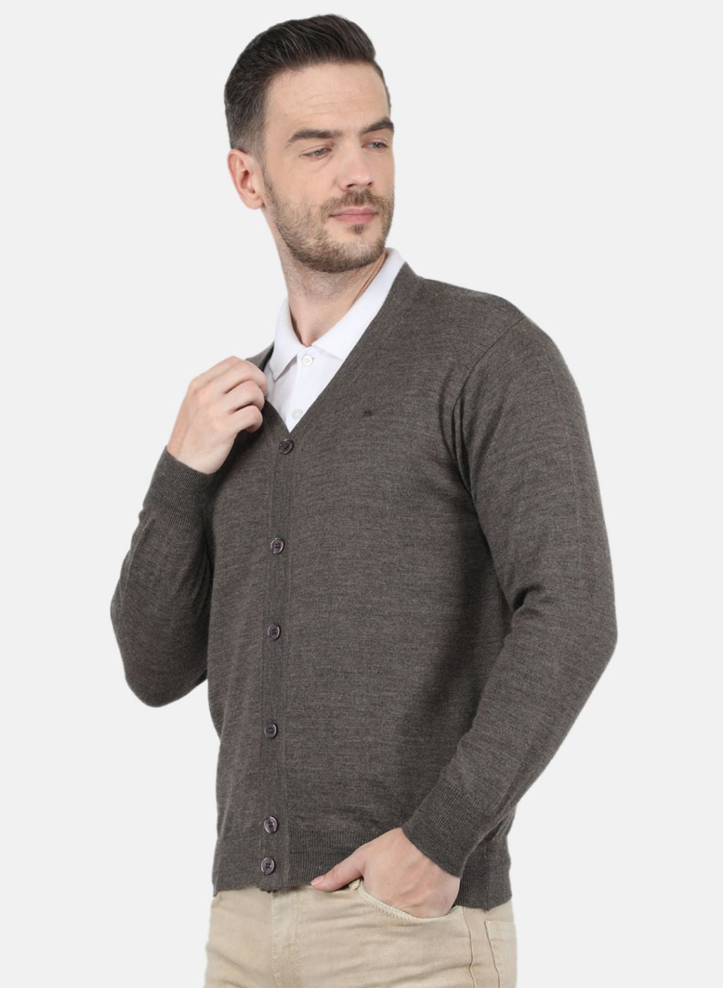 Men Brown Solid Cardigan