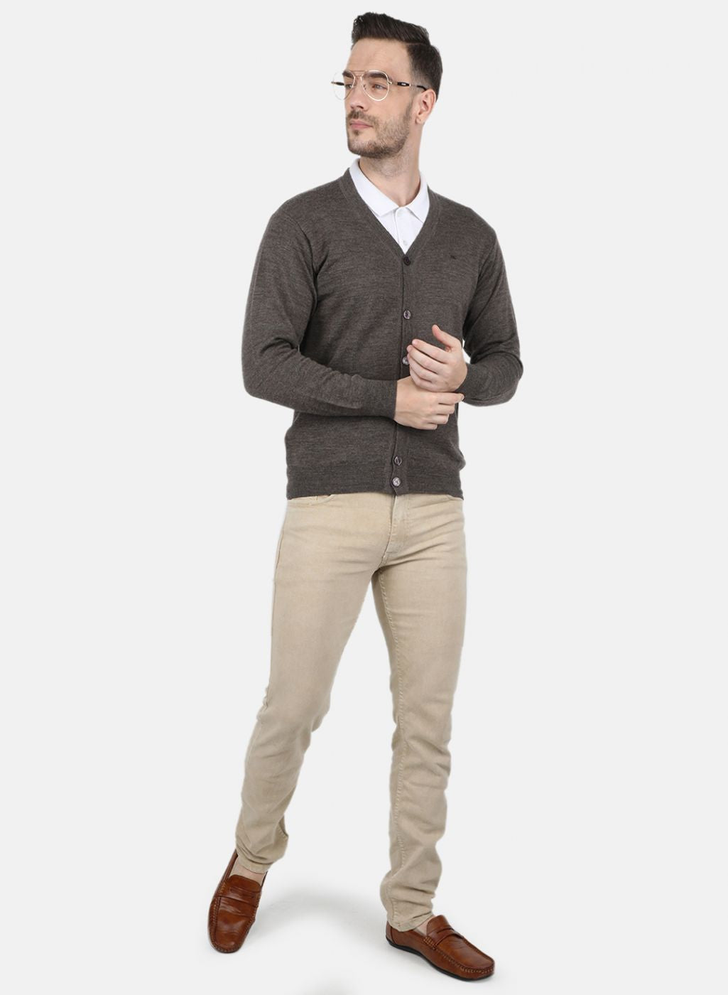 Men Brown Solid Cardigan