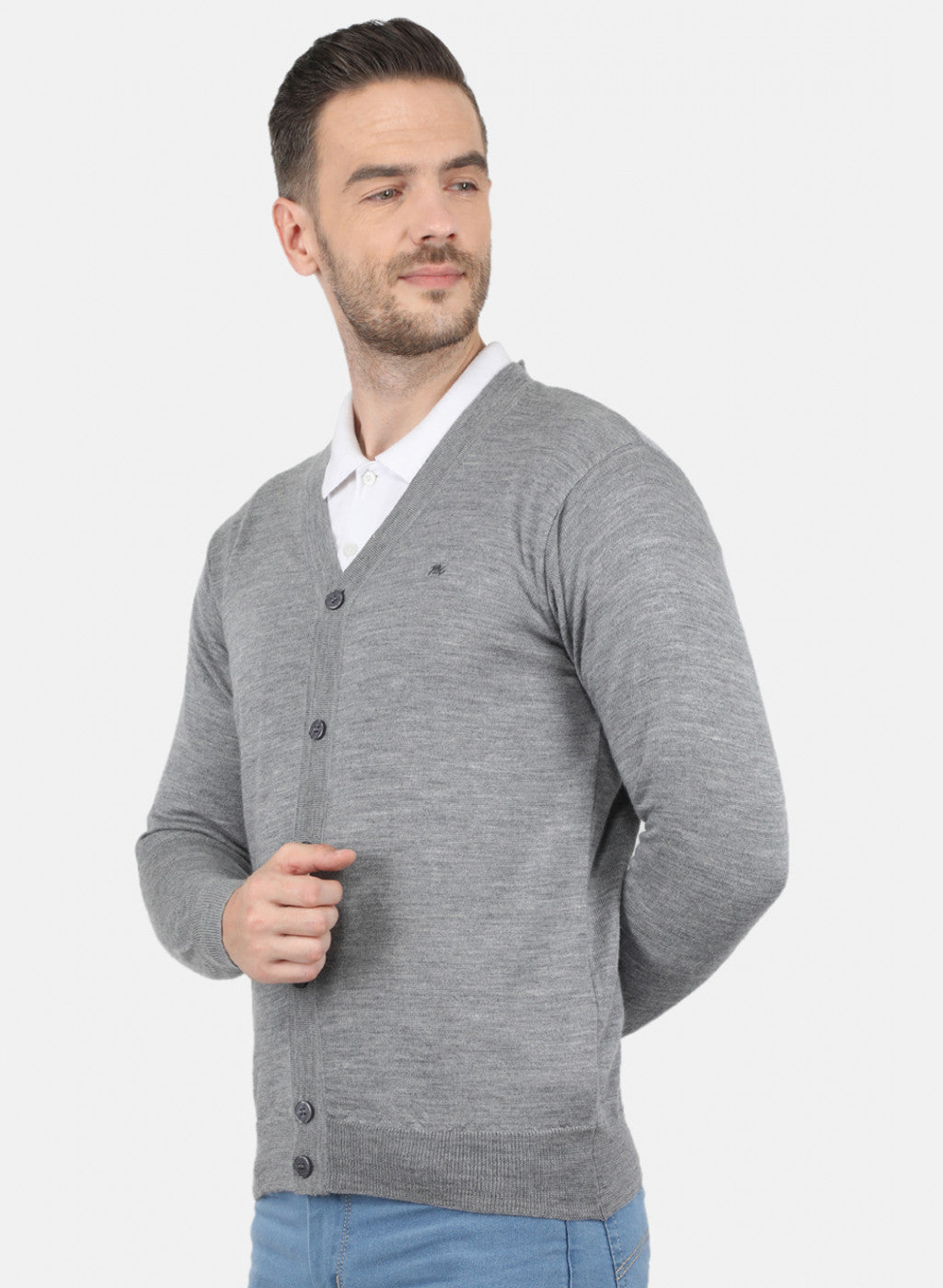 Men Grey Solid Cardigan