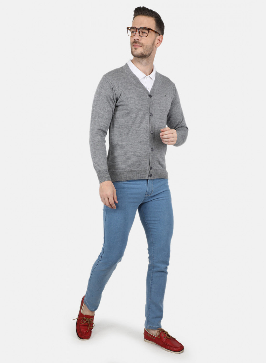 Men Grey Solid Cardigan