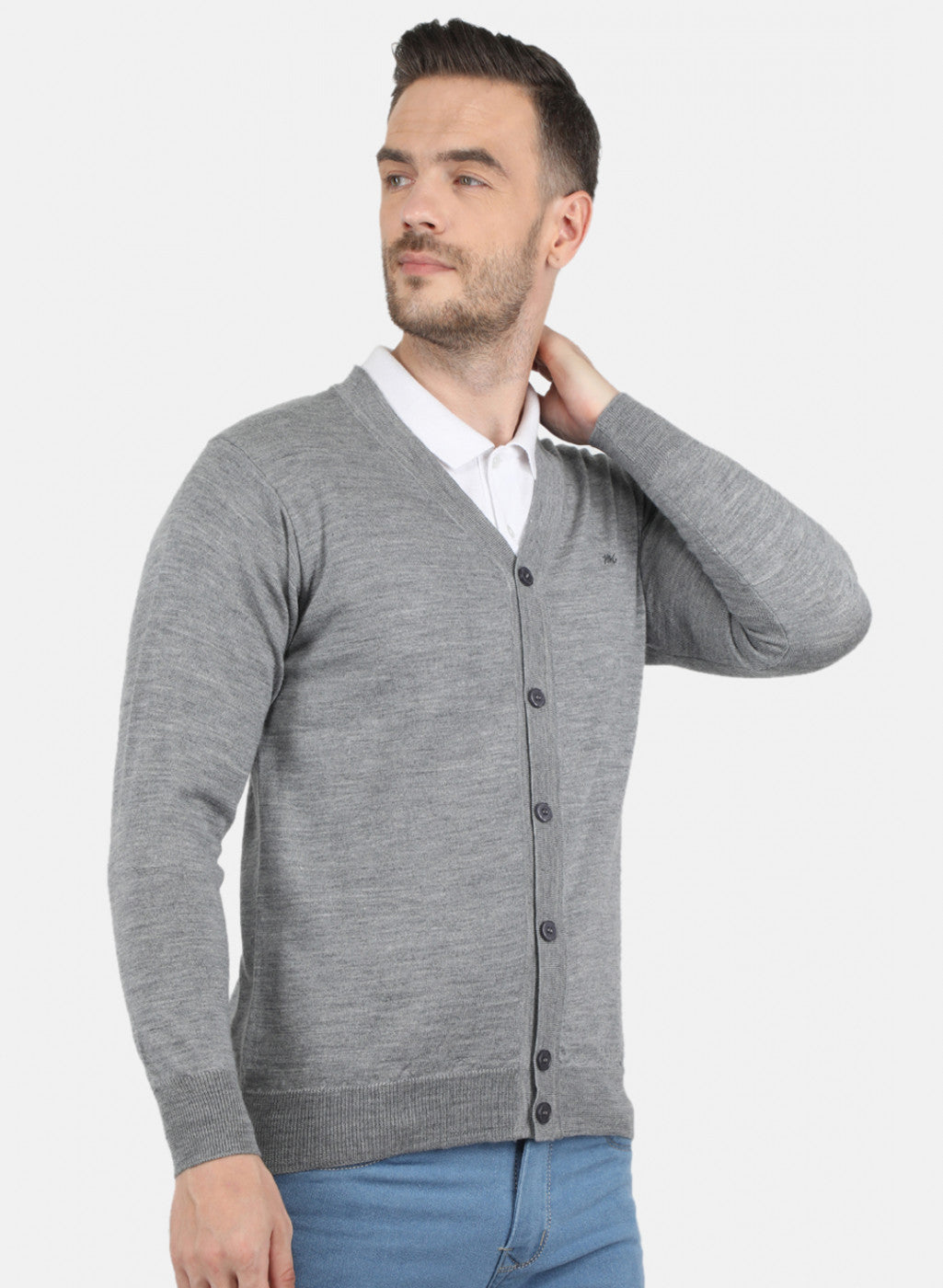 Men Grey Solid Cardigan
