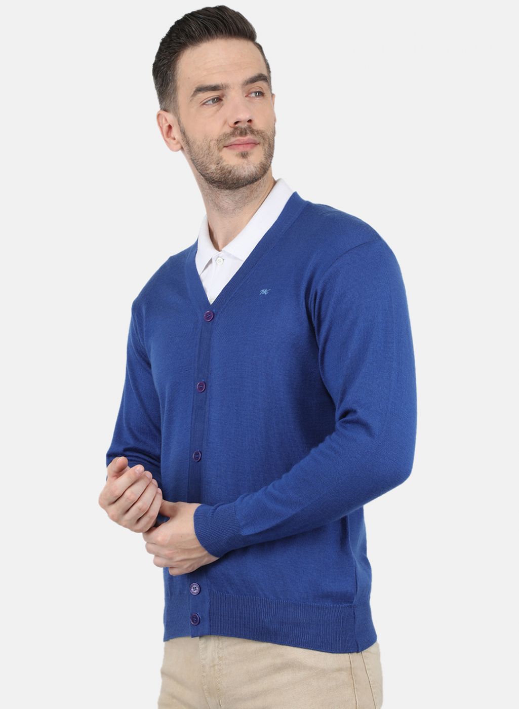 Men Blue Solid Cardigan