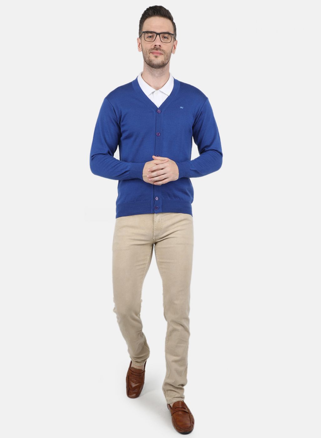 Men Blue Solid Cardigan