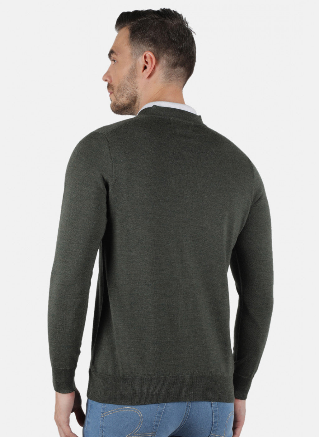 Men Olive Solid Cardigan