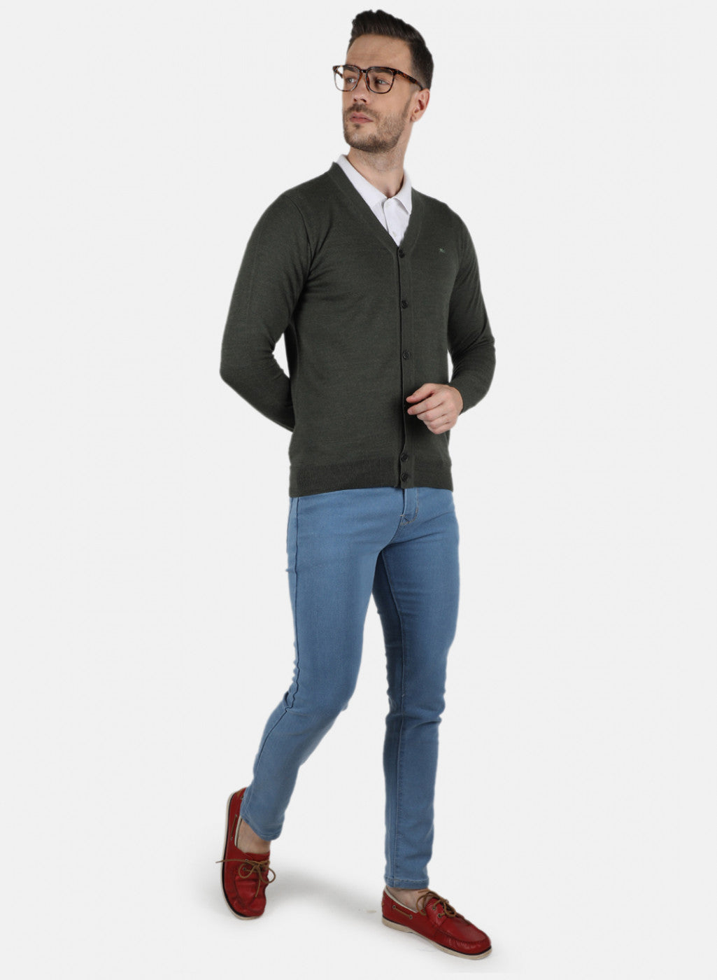 Men Olive Solid Cardigan