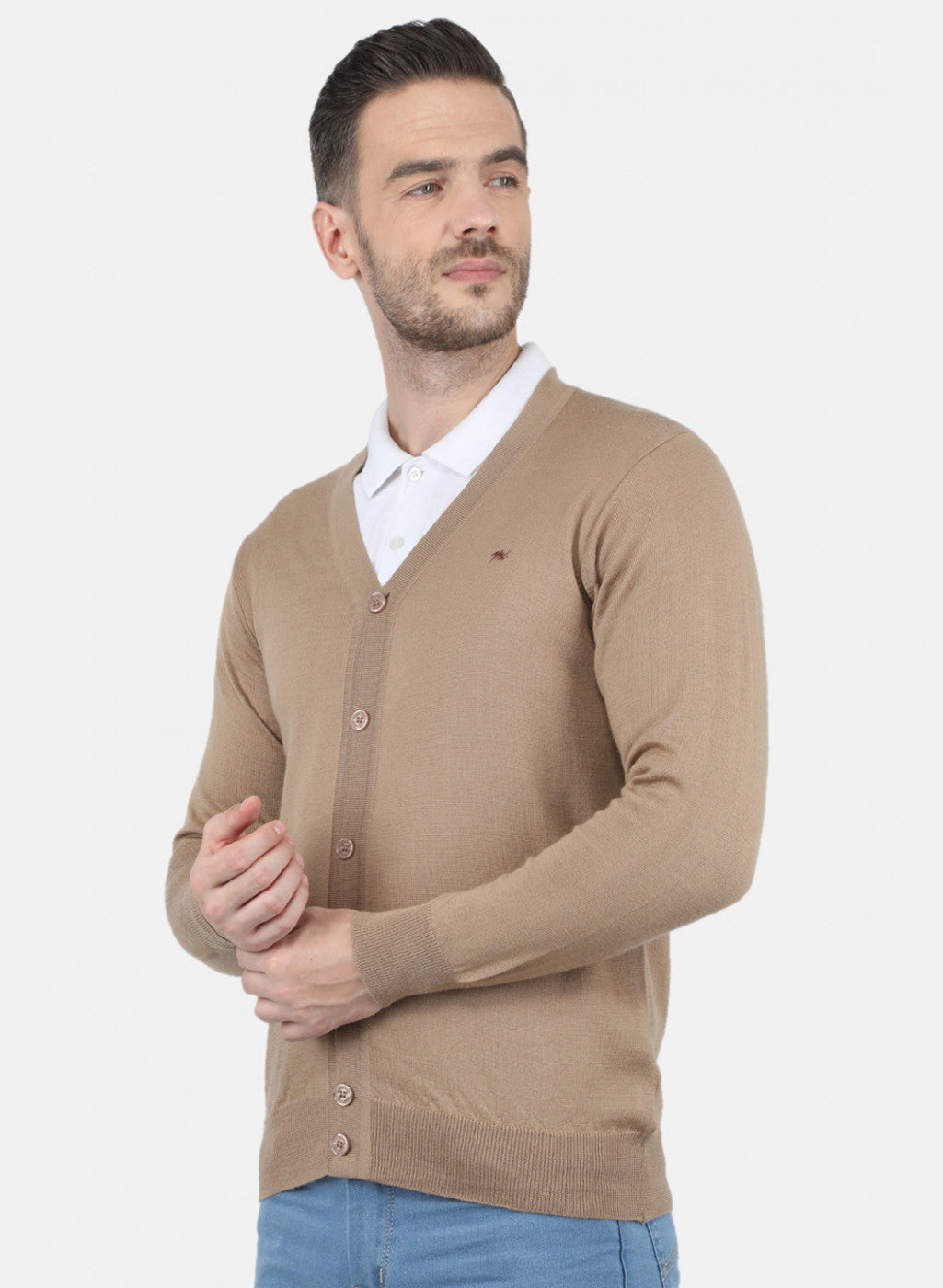 Men Beige Solid Cardigan