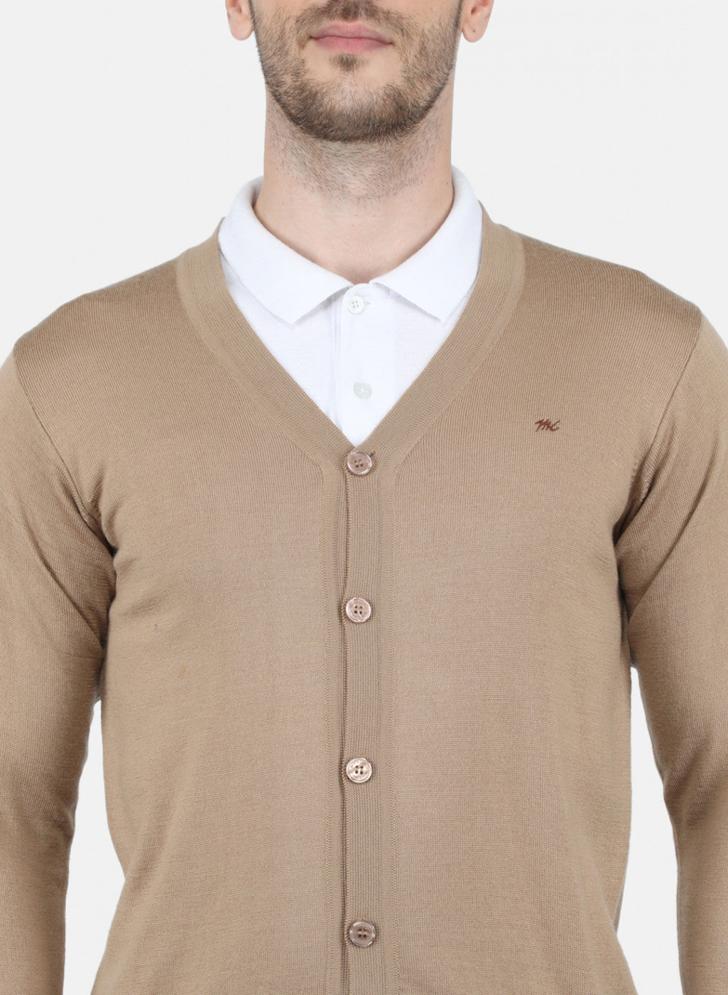 Men Beige Solid Cardigan