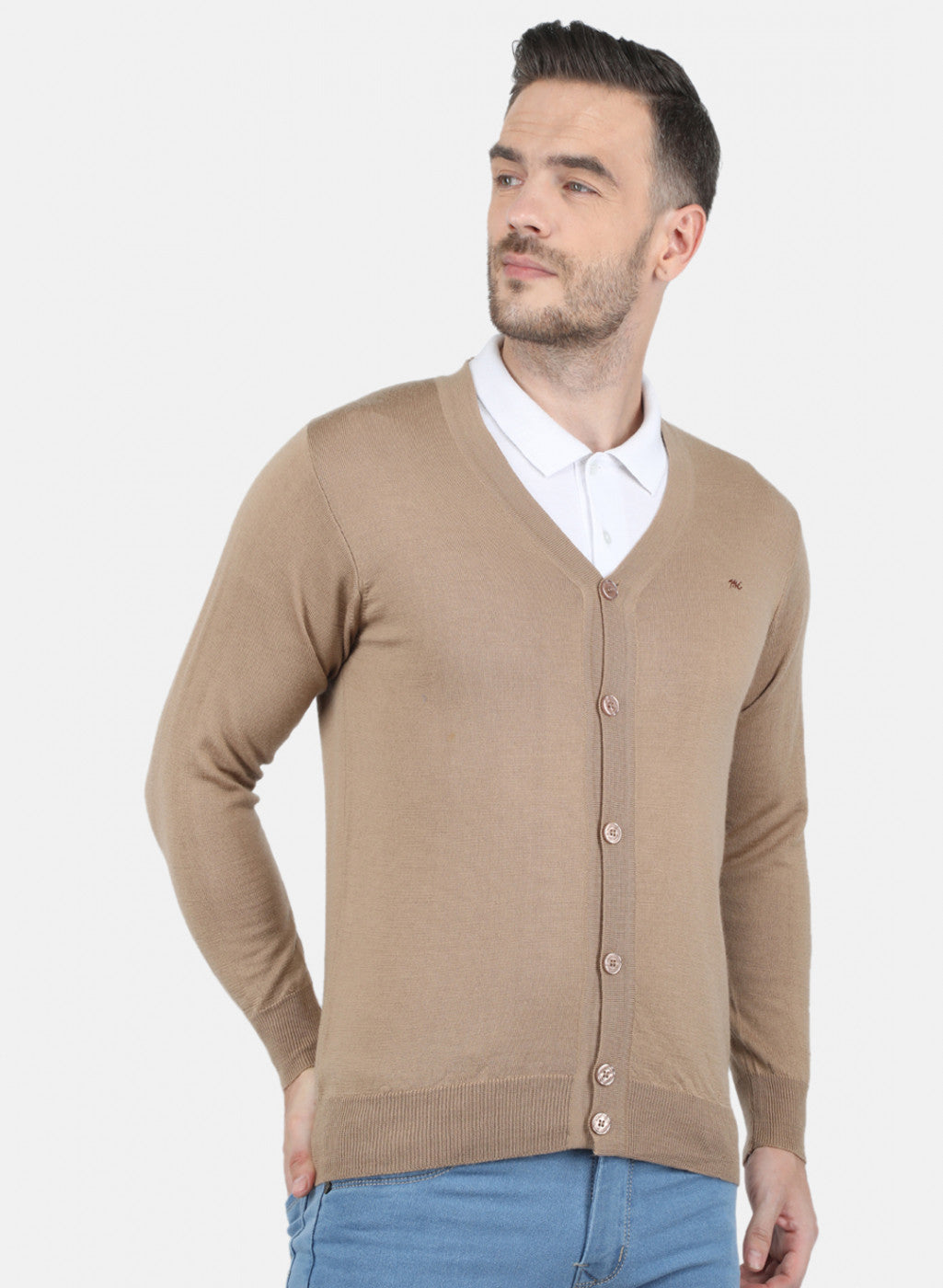Men Beige Solid Cardigan