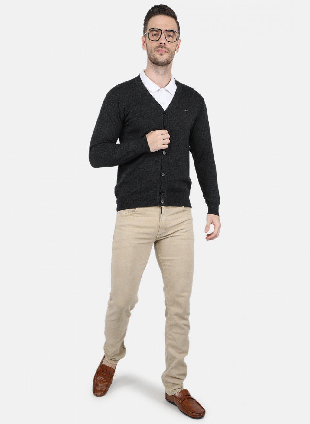 Men Grey Solid Cardigan