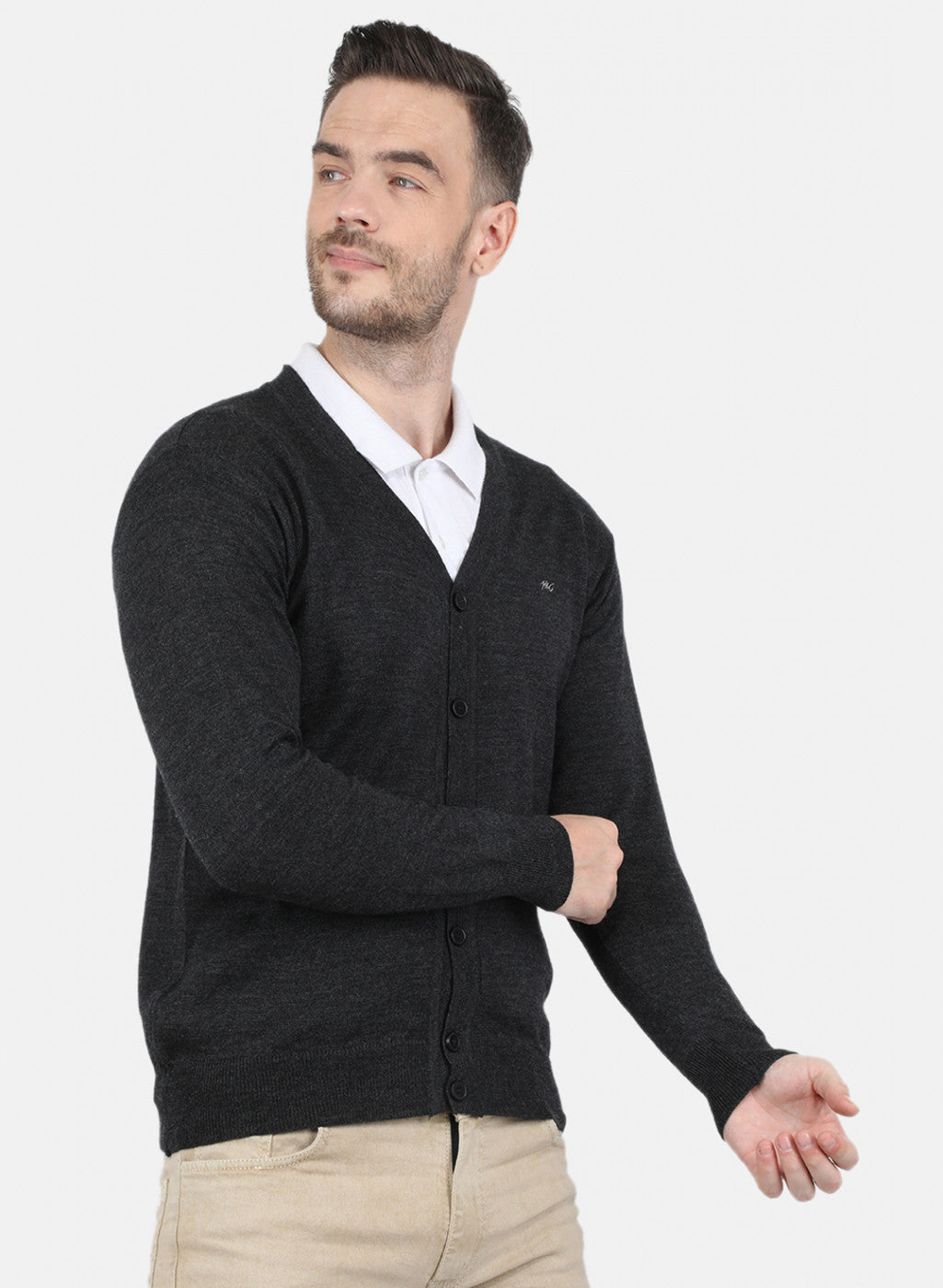 Men Grey Solid Cardigan