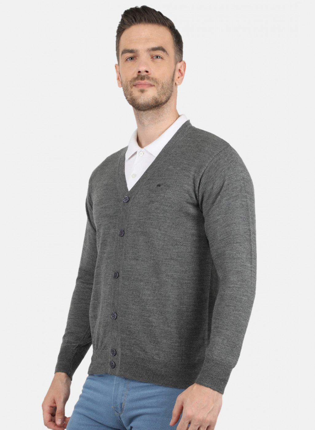 Men Grey Solid Cardigan