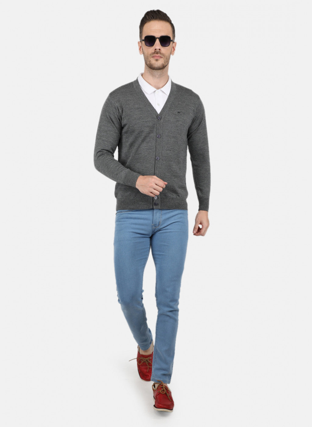 Men Grey Solid Cardigan
