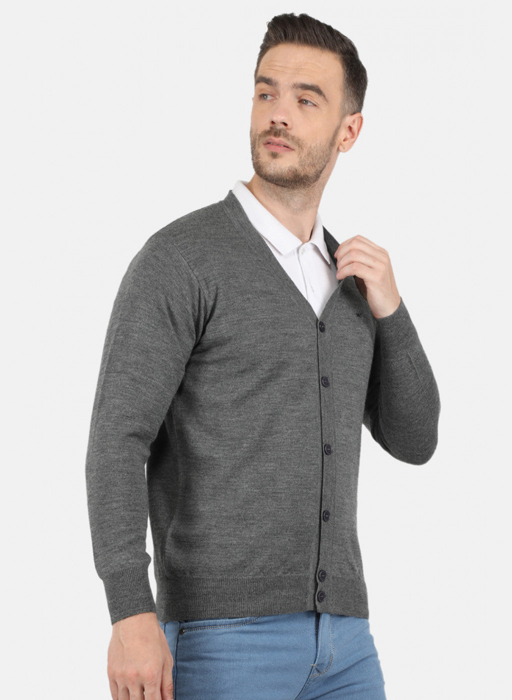 Men Grey Solid Cardigan