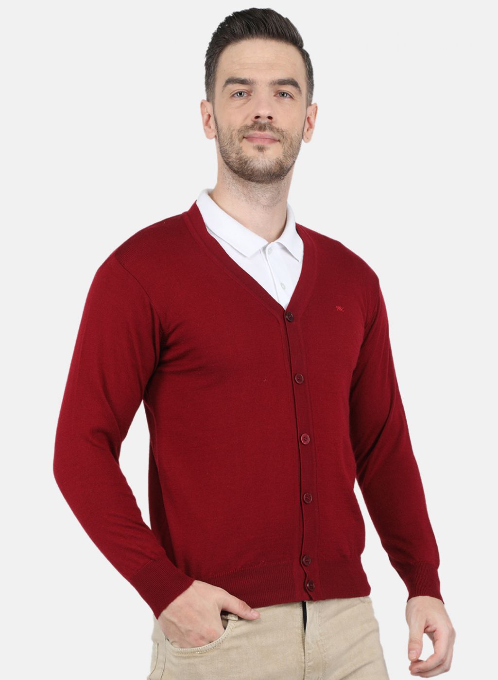 Men Maroon Solid Cardigan