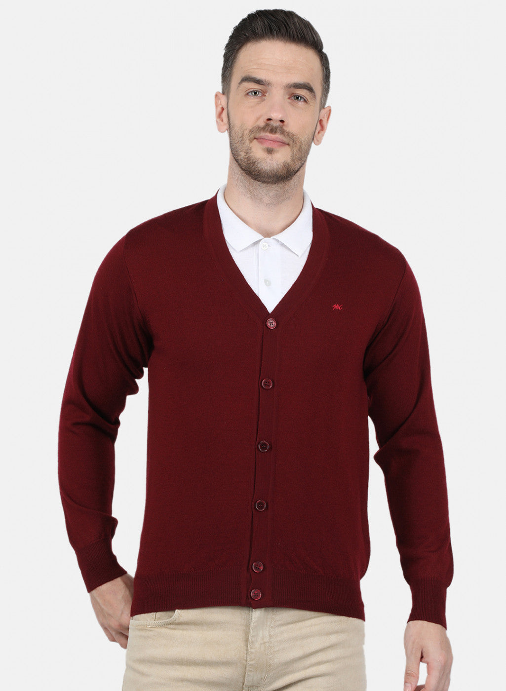 Men Maroon Solid Cardigan