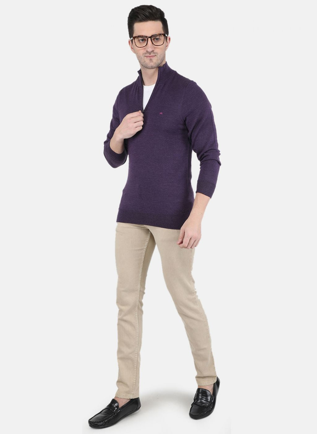 Men Purple Solid Pullover