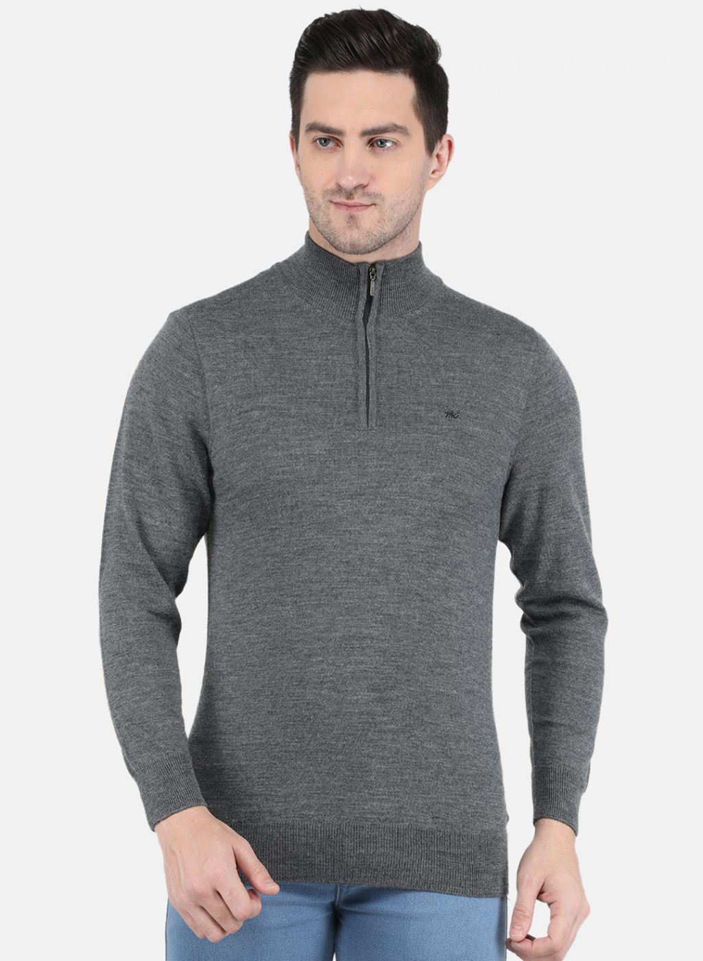 Men Grey Solid Pullover