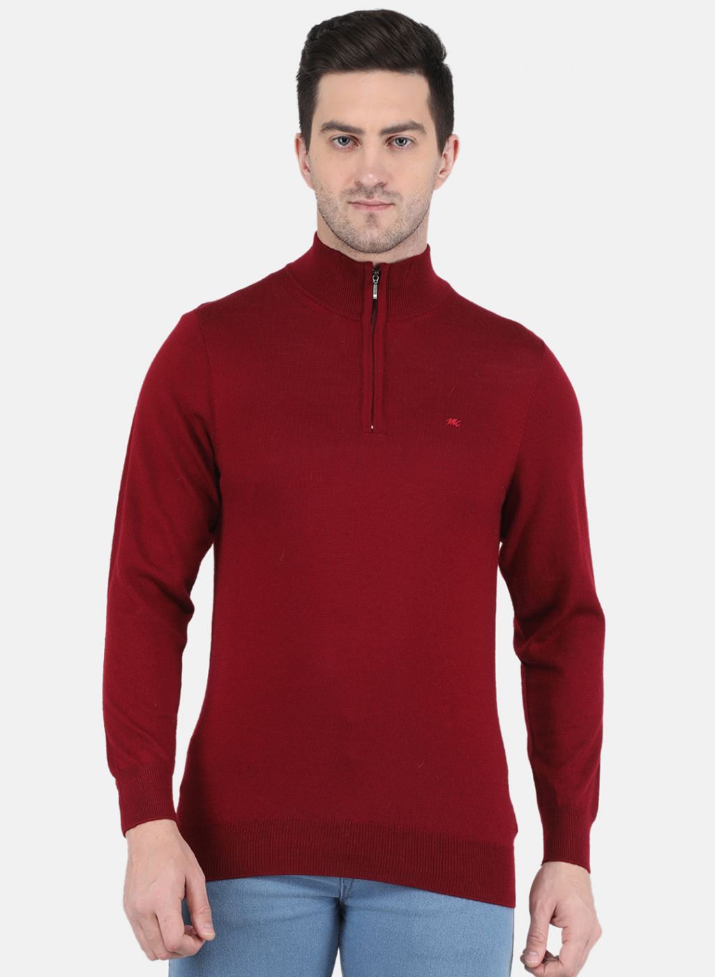Men Maroon Solid Pullover
