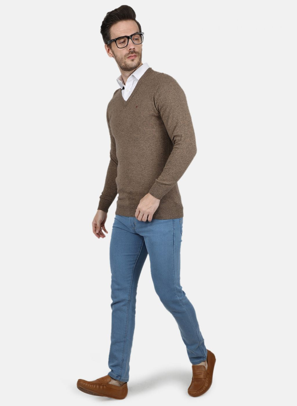 Men Beige Solid Pullover