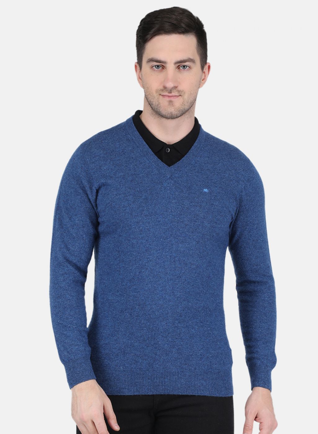 Men Blue Solid Pullover