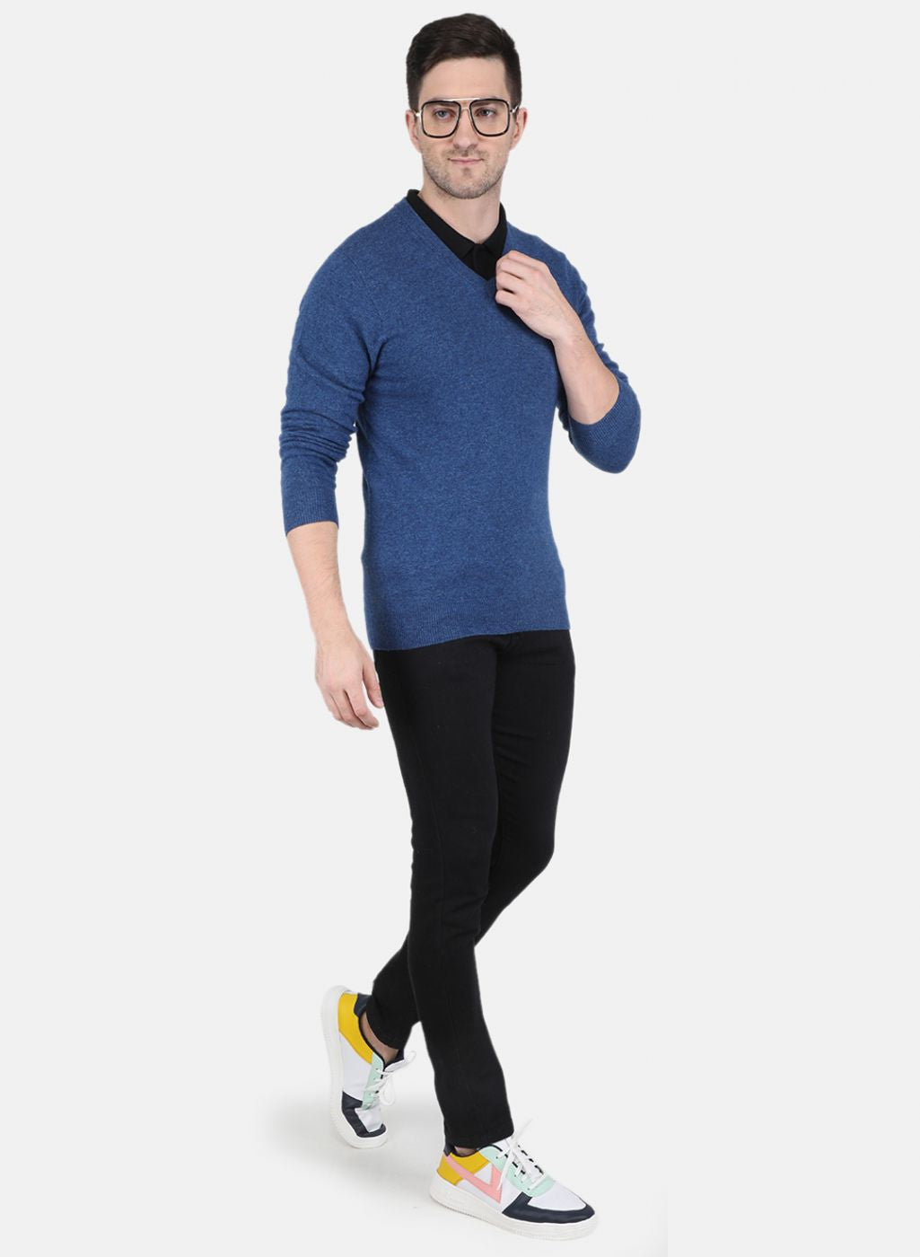 Men Blue Solid Pullover