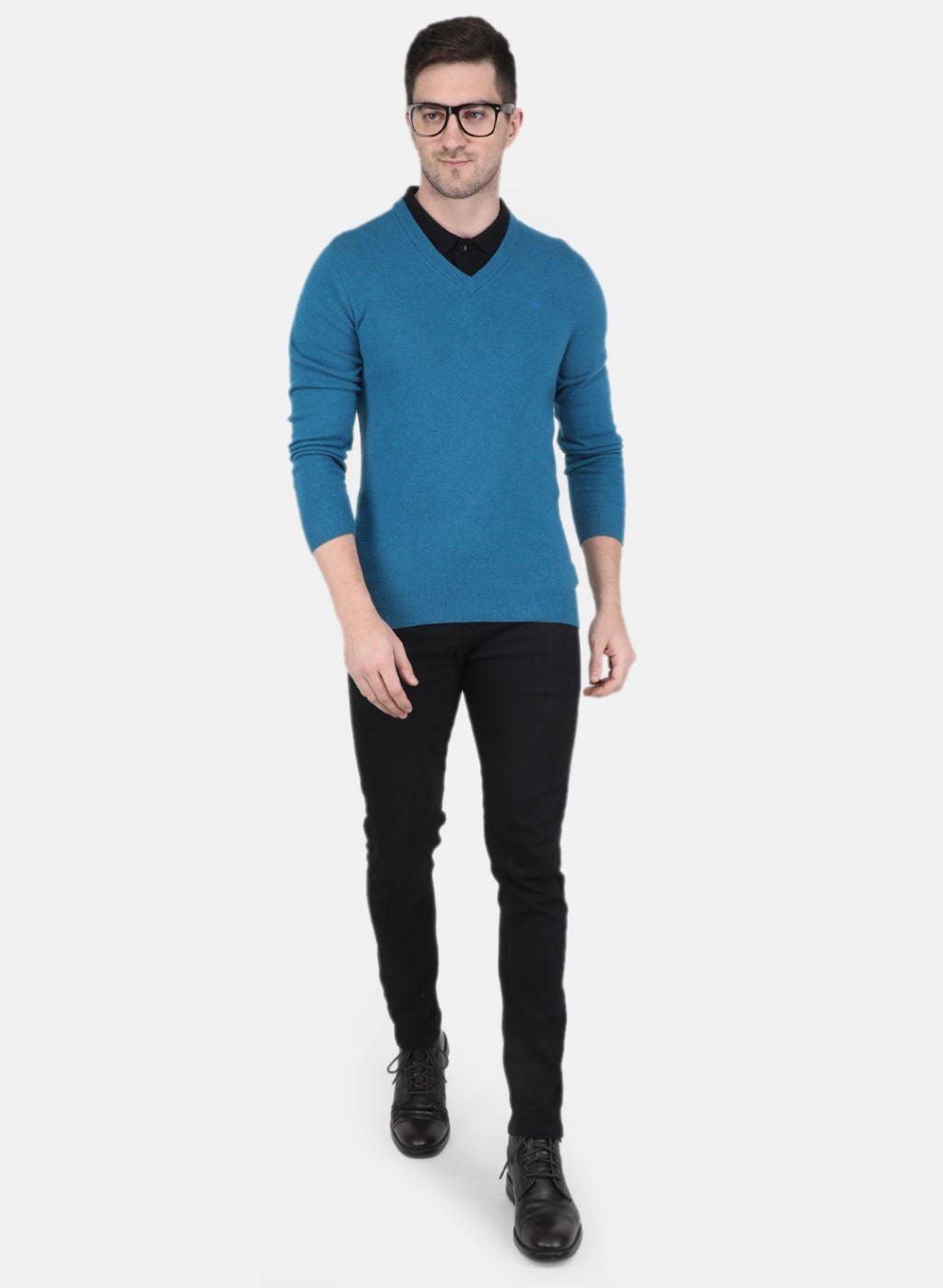 Men Blue Solid Pullover