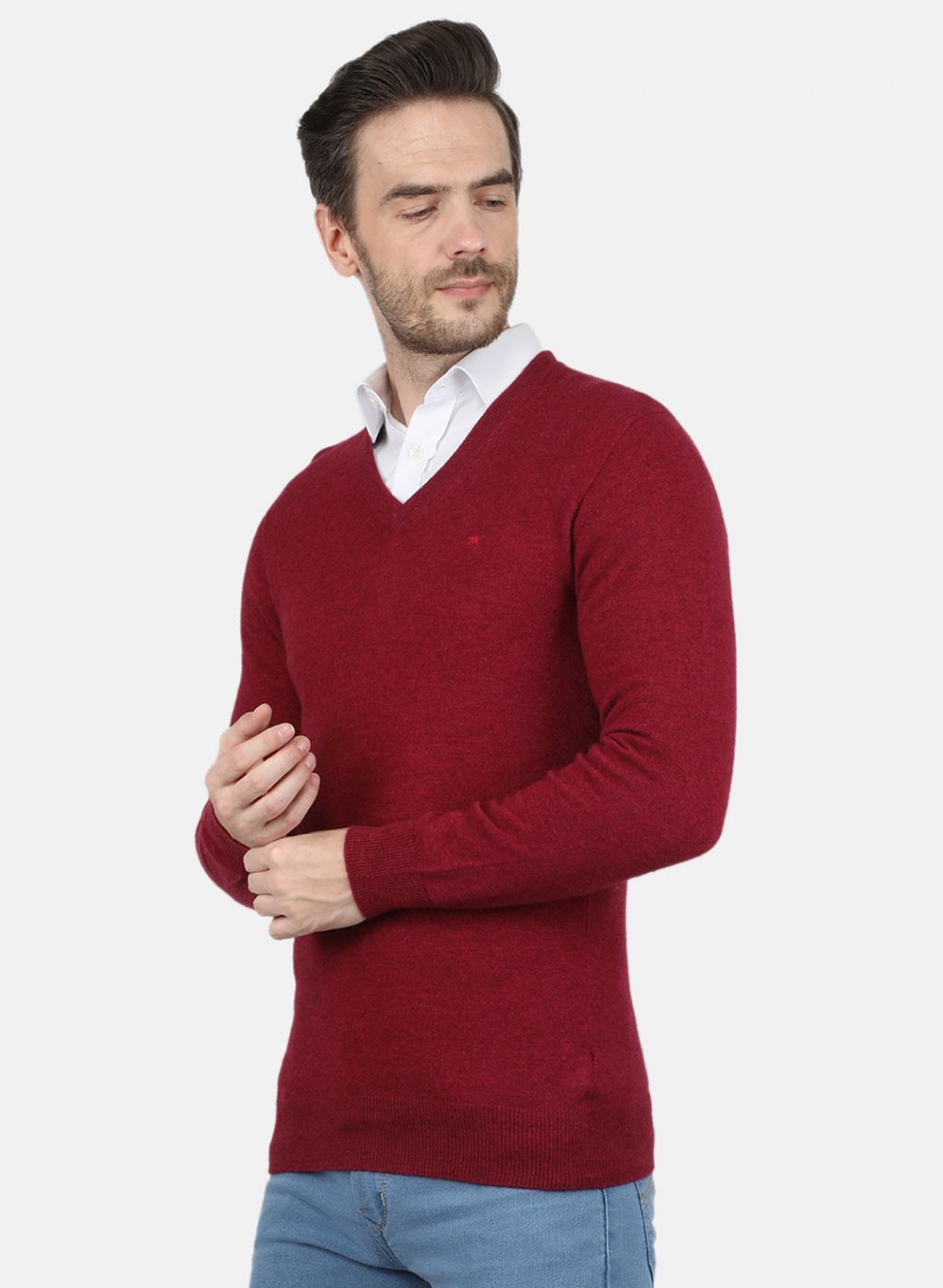 Men Red Solid Pullover