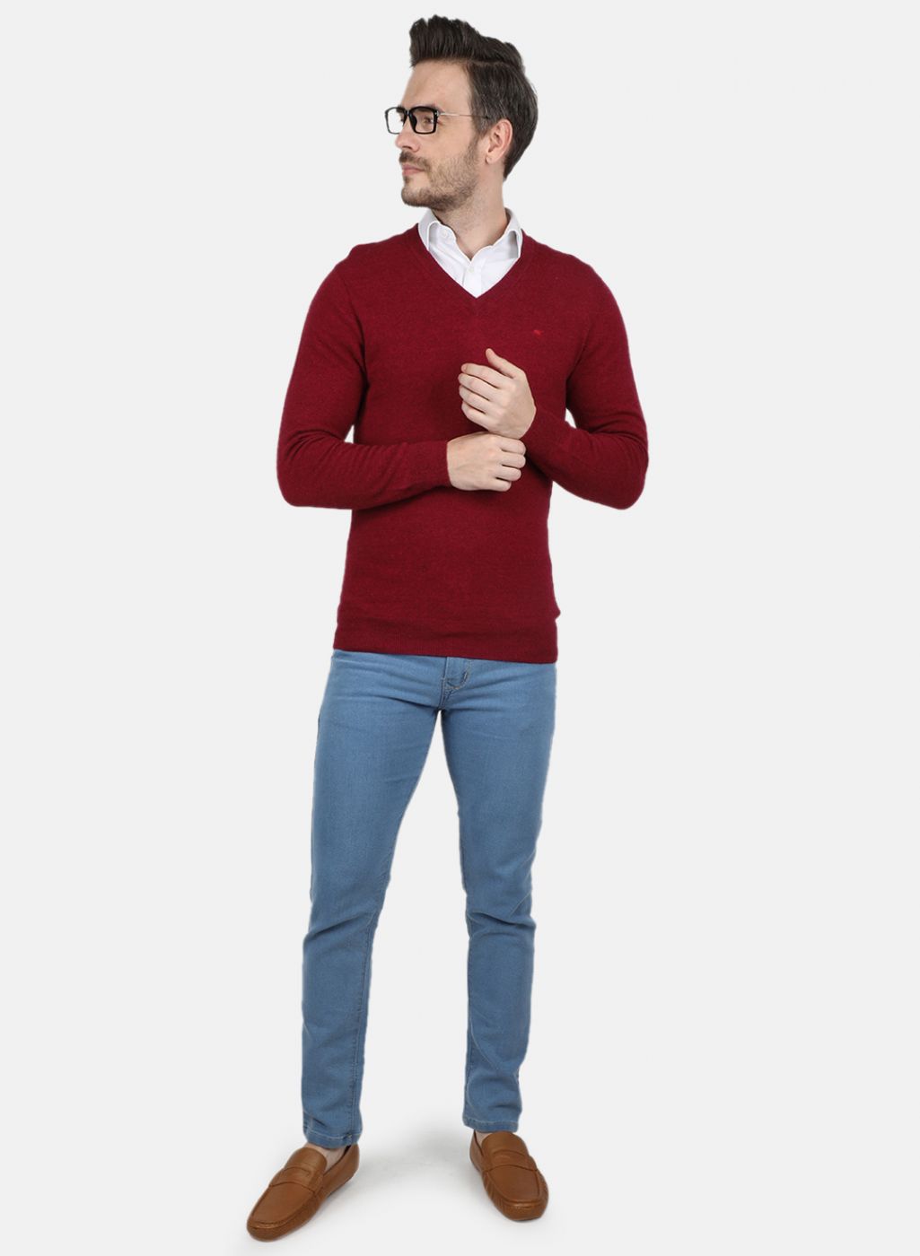 Men Red Solid Pullover