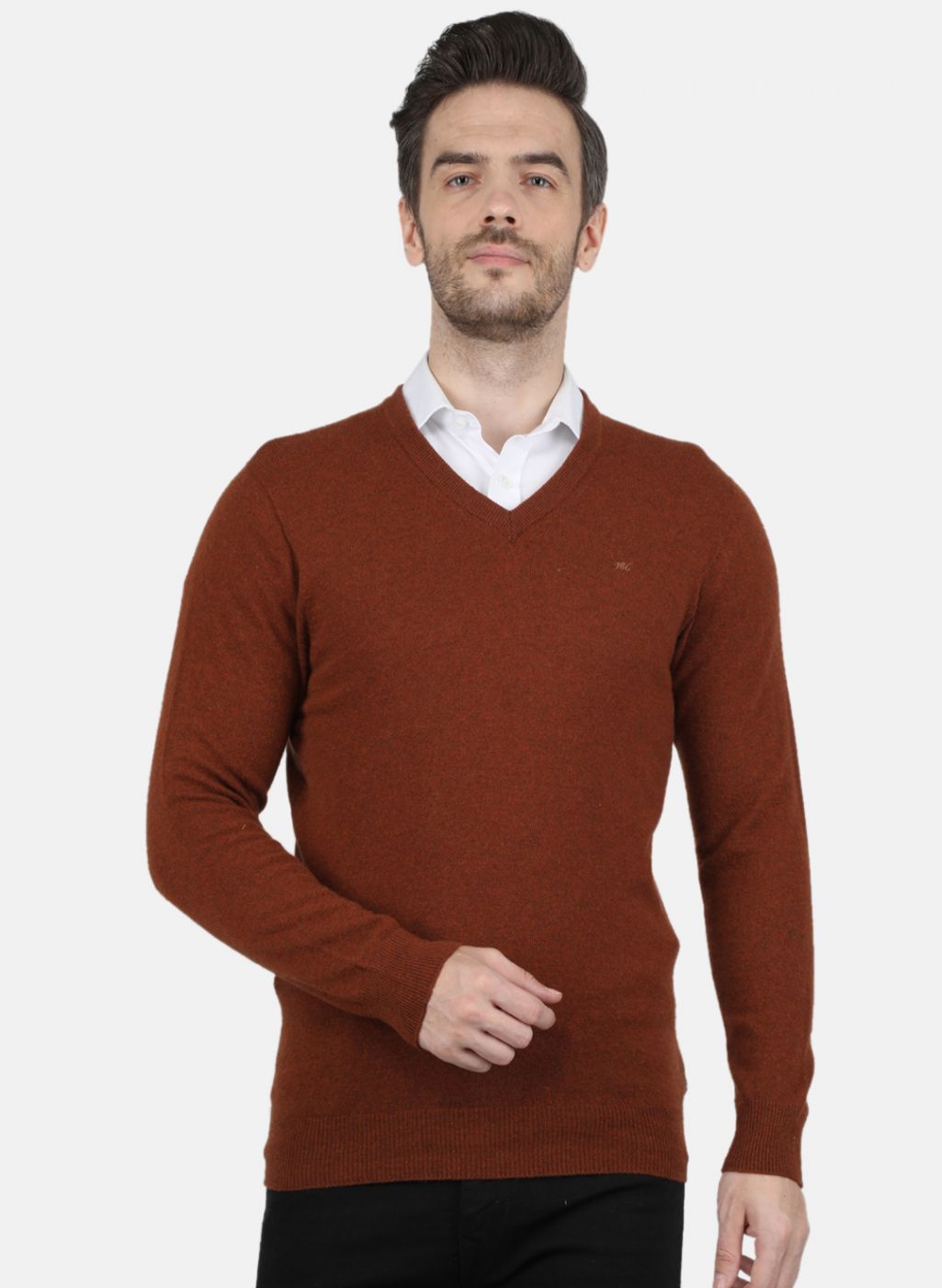 Men Brown Solid Pullover