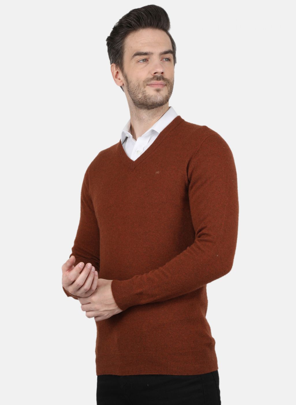 Men Brown Solid Pullover