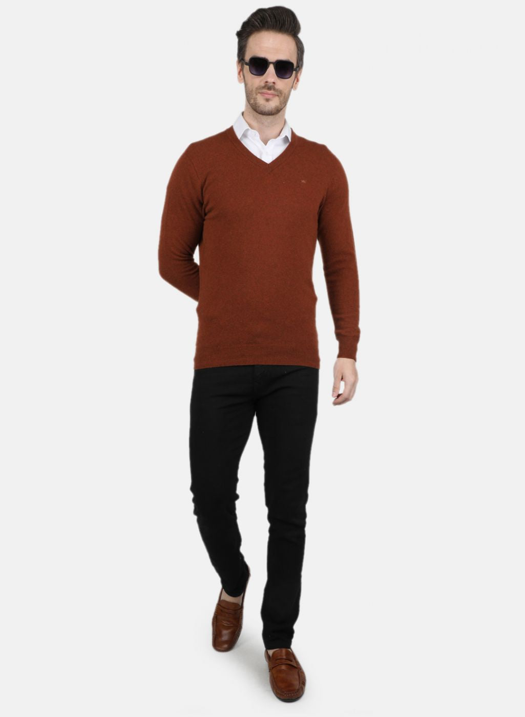 Men Brown Solid Pullover