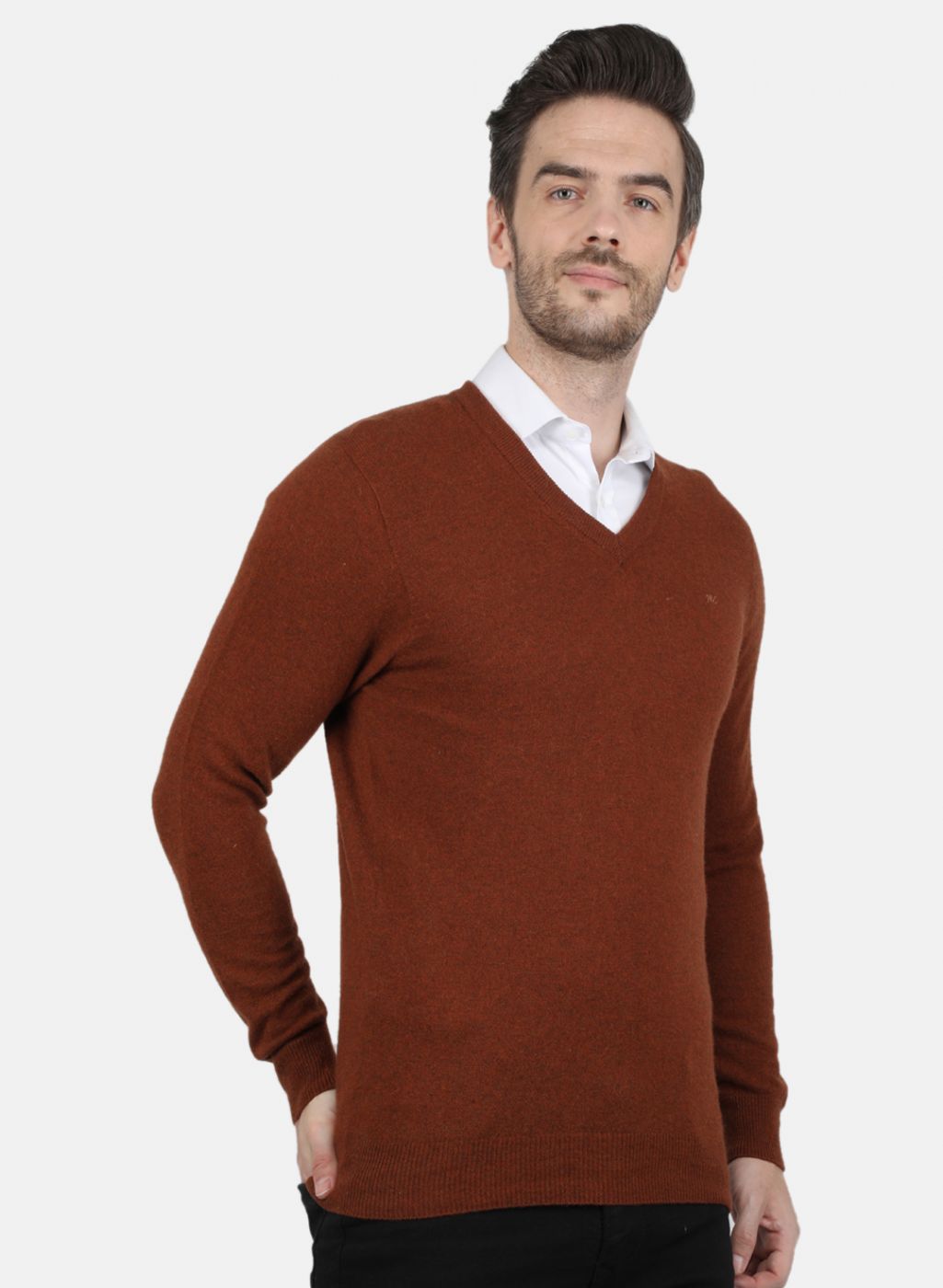 Men Brown Solid Pullover