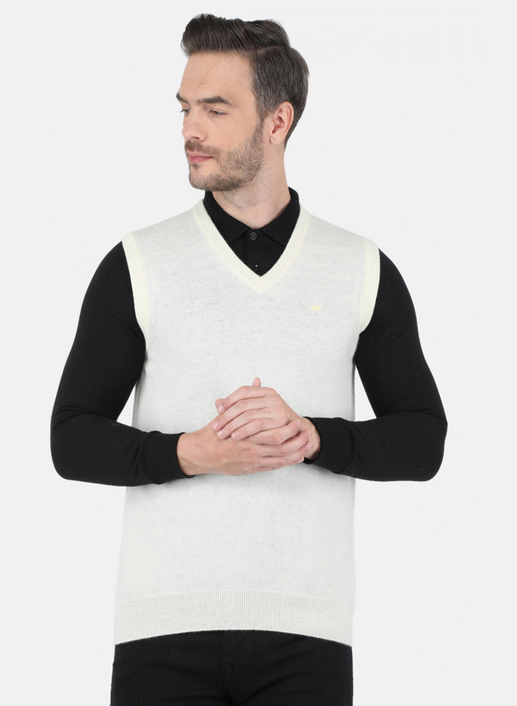 Men White Solid Sweater