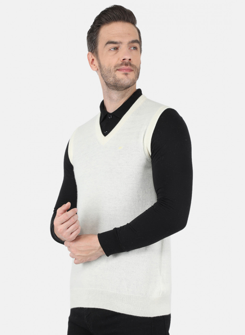 Men White Solid Sweater