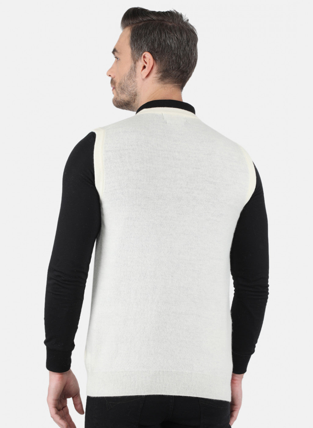 Men White Solid Sweater