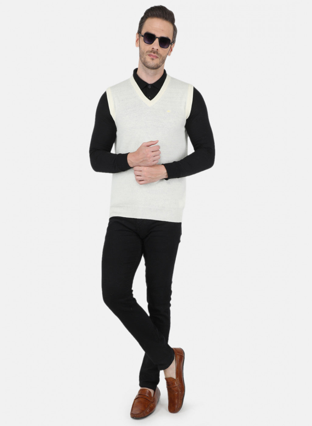 Men White Solid Sweater
