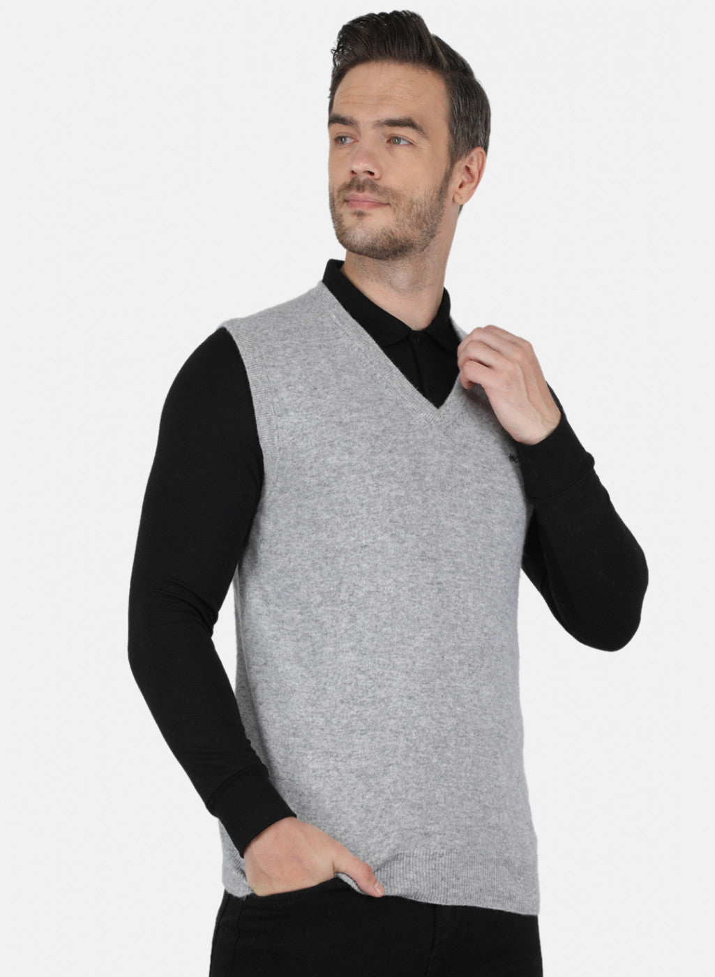 Men Grey Solid Sweater