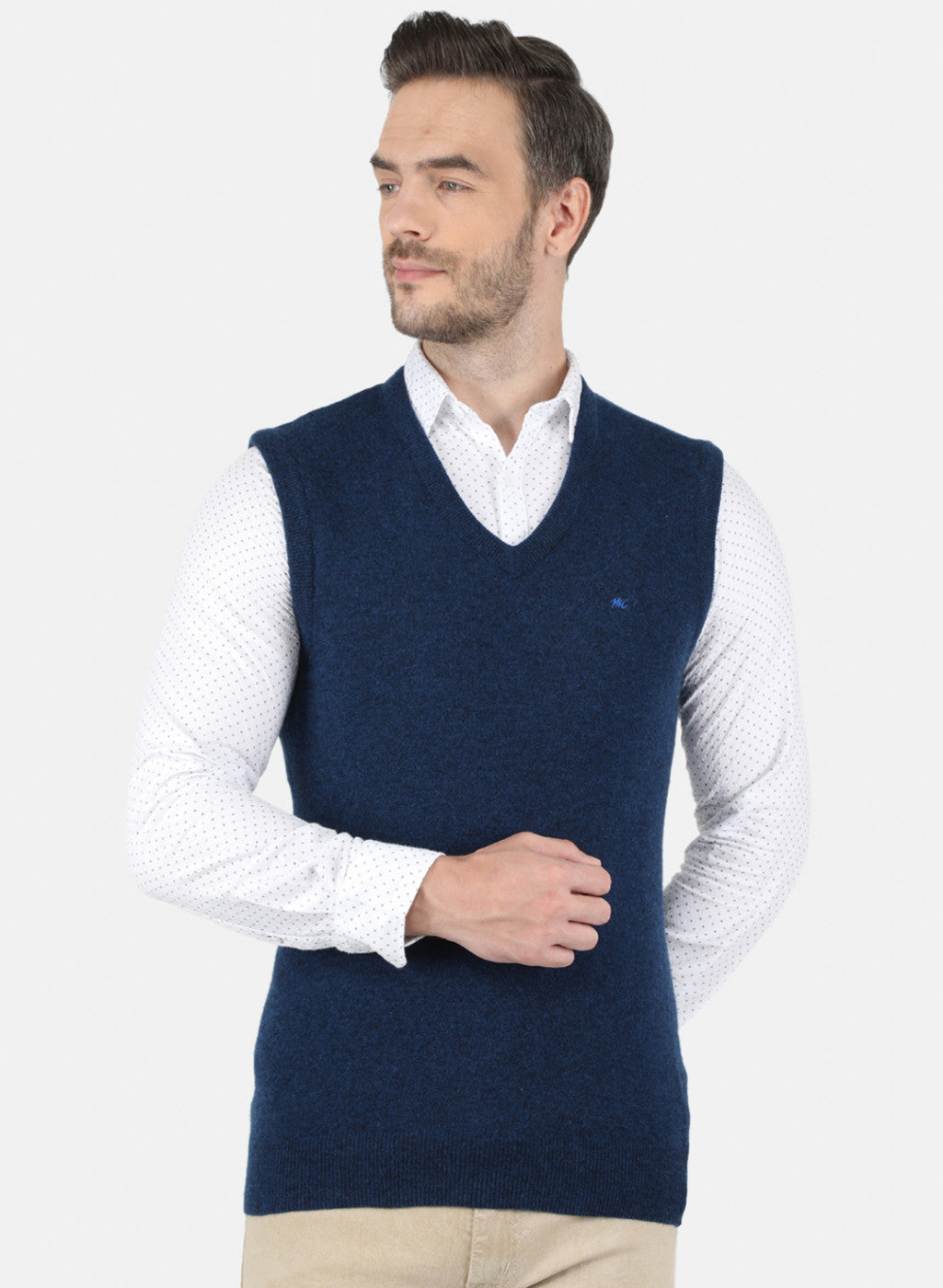 Men Blue Solid Sweater