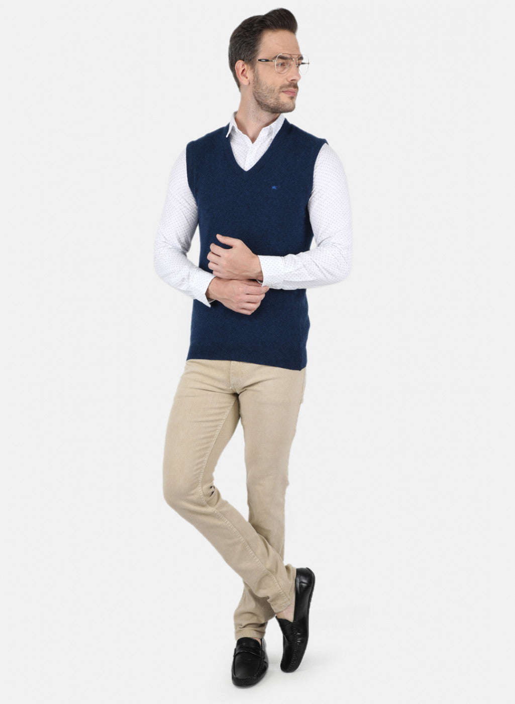 Men Blue Solid Sweater