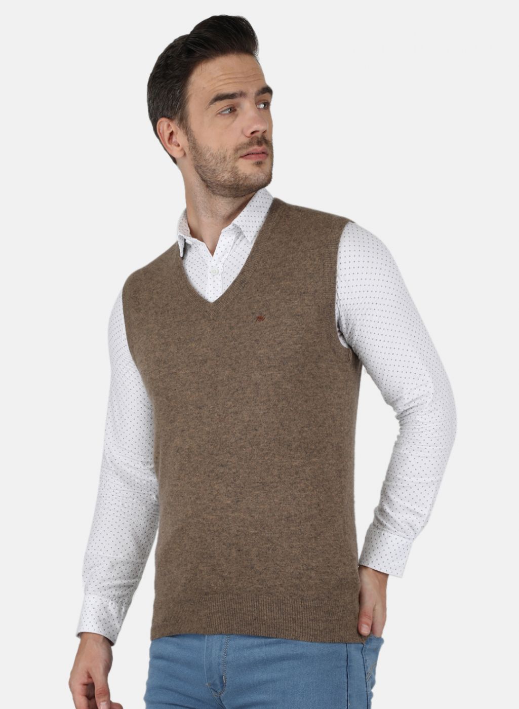 Men Beige Solid Sweater
