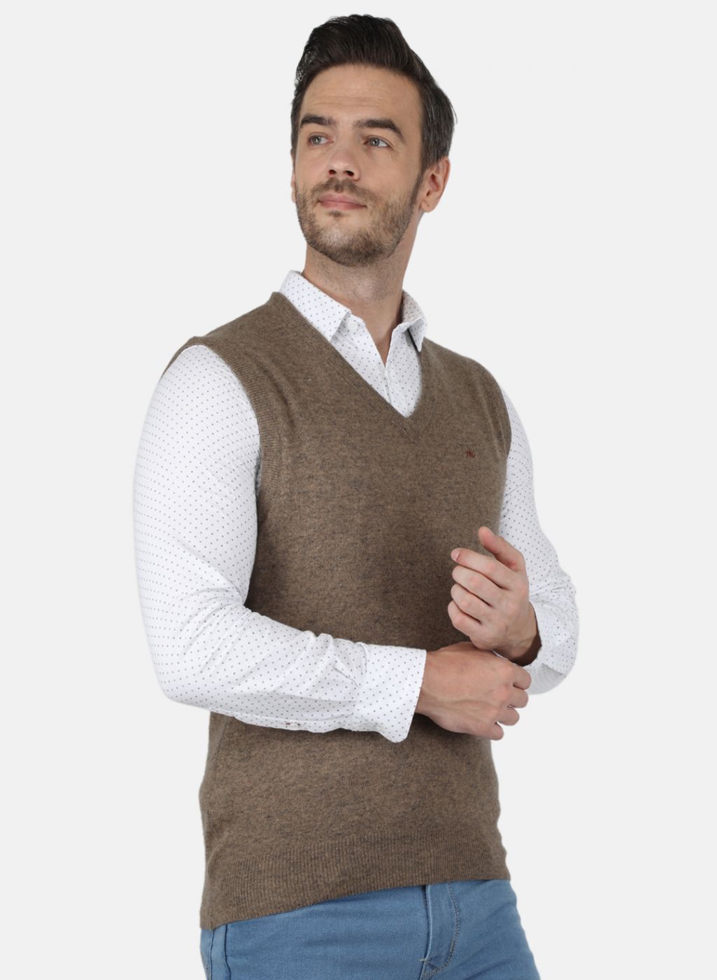 Men Beige Solid Sweater