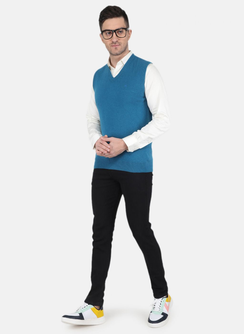 Men Blue Solid Sweater