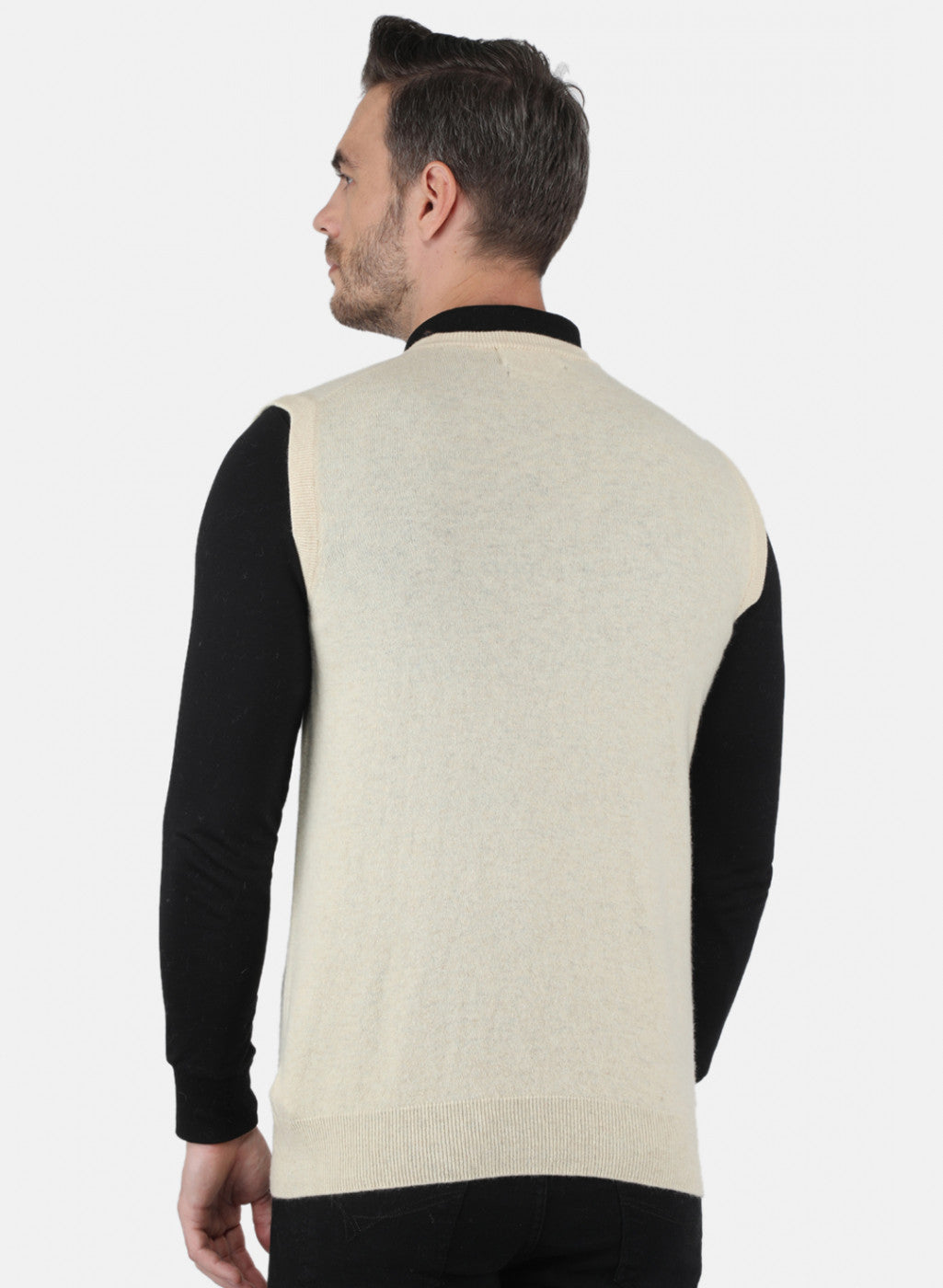 Men Off White Solid Sweater