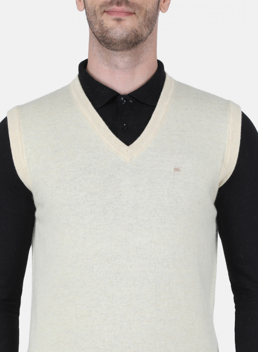 Men Off White Solid Sweater