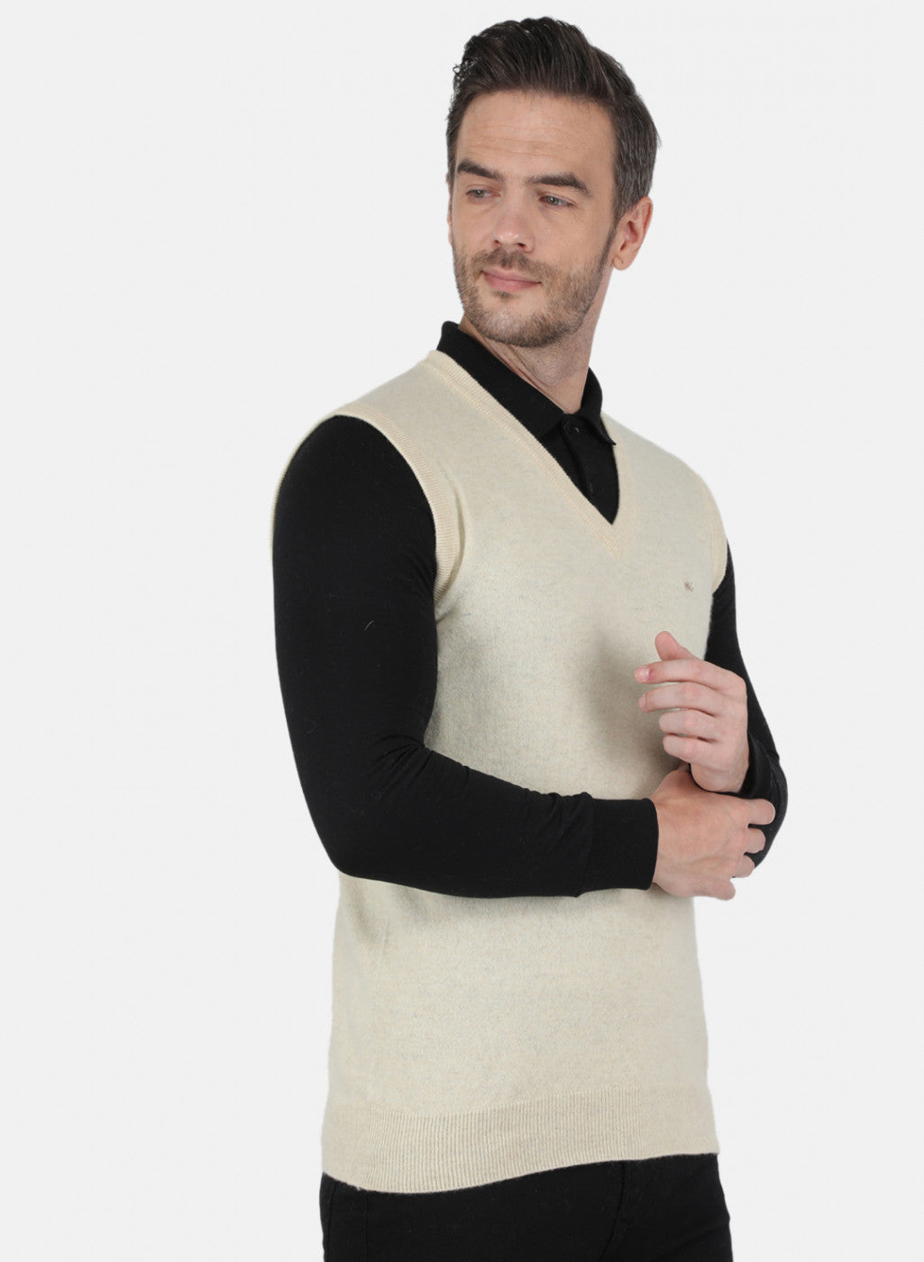 Men Off White Solid Sweater